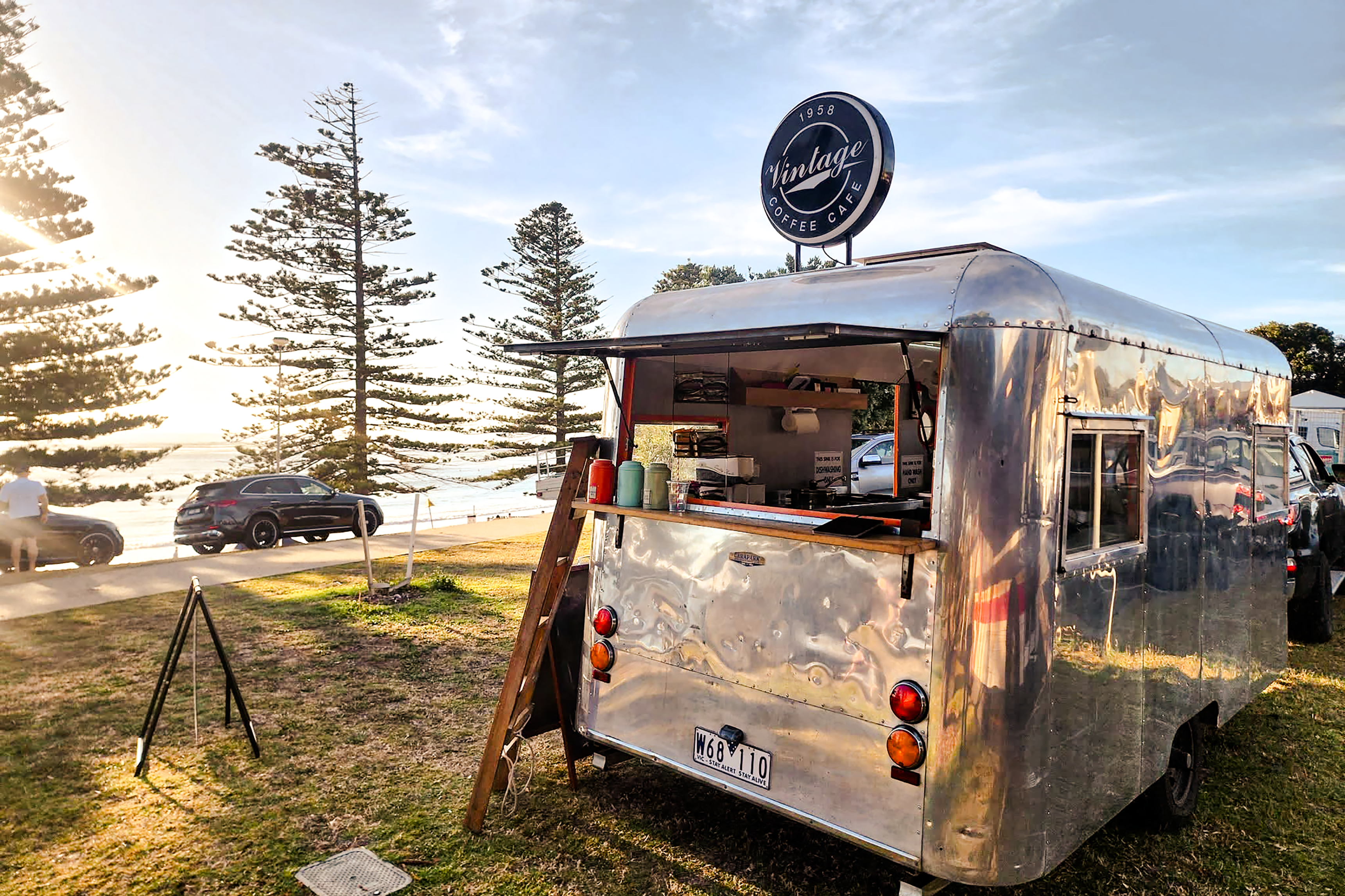 The Carapark coffee trailer in the early morning beside a country road